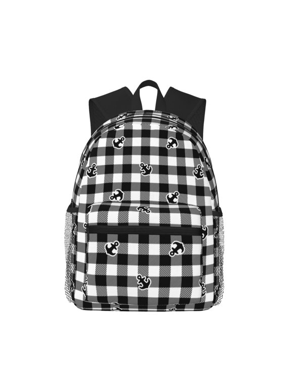 Black Tartan Plaid Large Capacity Backpack Classic Style Backpack Casual Backpack Water-Resistant School Work Travel Outdoor Backpack