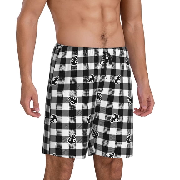 Picia Black Tartan Plaid Pajama Shorts for Men, Men's Pajama Bottoms, Sleepwear,Short Pajama Pants-Small