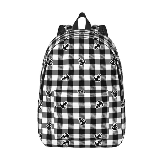 Picia Black Tartan Plaid Printed Canvas Daypack - Stylish and Durable Vintage Compact Backpack - Class, Work, Travel, or Laptop Bookbag,Organized Compartments-Medium
