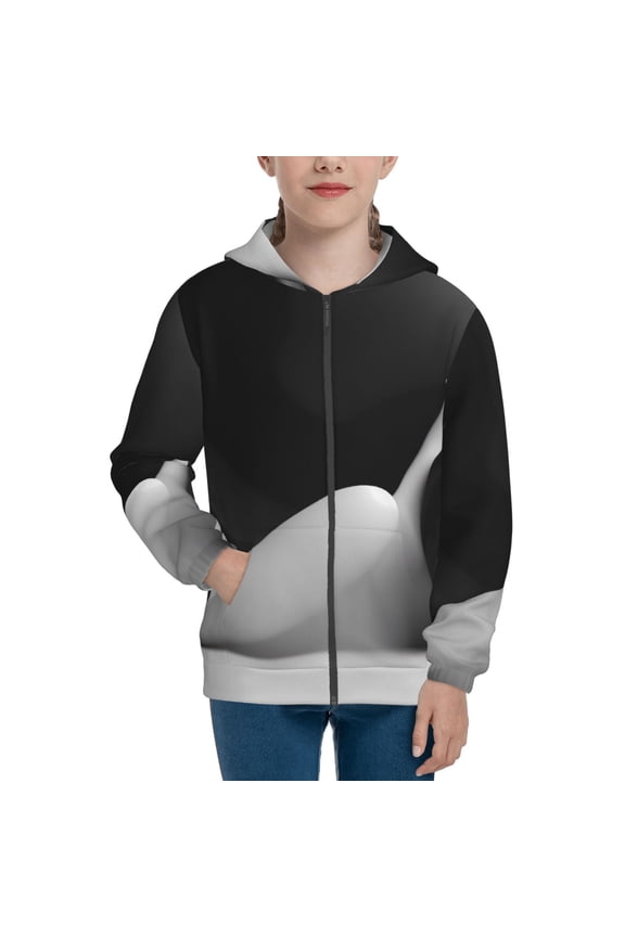 Black White Fluid Sculpture for Boys Fashion Full-zip Hoodies & Sweatshirts with Kangaroo Pocket,Zip-up Hooded Sweatshirt for Kid, Moisture Wicking & Breathable-Medium