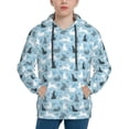 thumbnail image 1 of Picia Black White Gray Rabbit Pattern Youth Hoodie - Warm Pullover Sweatshirt with Kangaroo Pocket, Ideal for Boys and Girls-Small, 1 of 6
