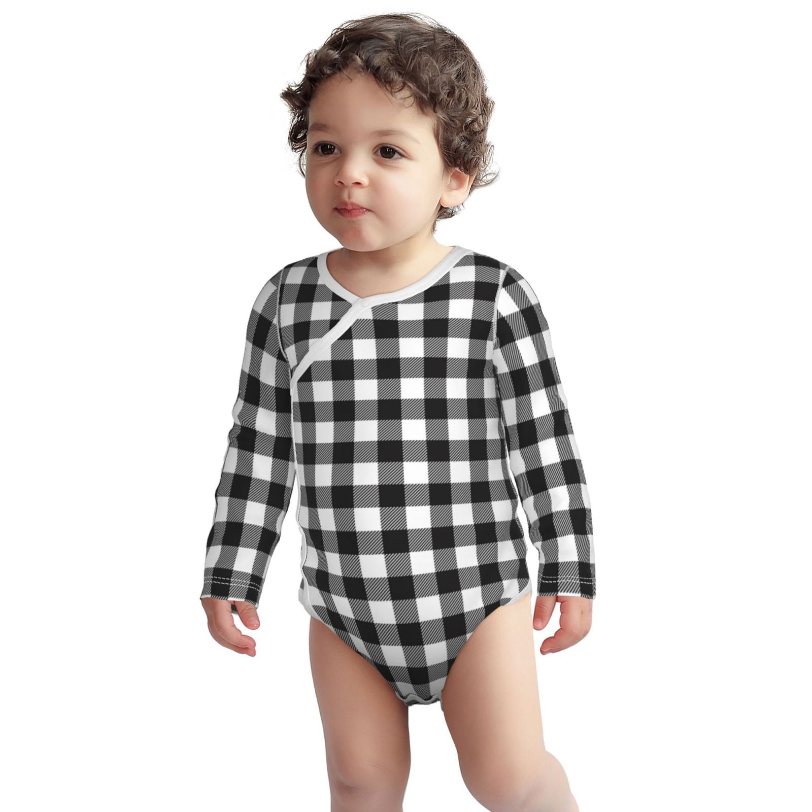Picia Black White Plaid for unisex-baby Long-sleeve Bodysuit,Newborn Baby Boy Girl Onsies Bodysuit-