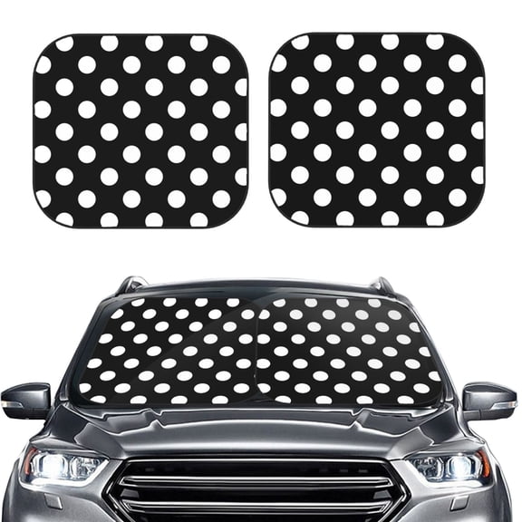 Picia Black and White Polka Dot 2 Piece Car Windshield Sun Shade Foldable | Foldable Sun Shield for Front Window Blocks UV Rays and Keeps Your Vehicle Cool-Small