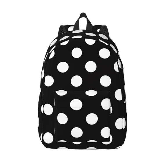 Picia Black and White Polka Dot Printed Canvas Daypack - Stylish and Durable Vintage Compact Backpack - Class, Work, Travel, or Laptop Bookbag,Organized Compartments-Small