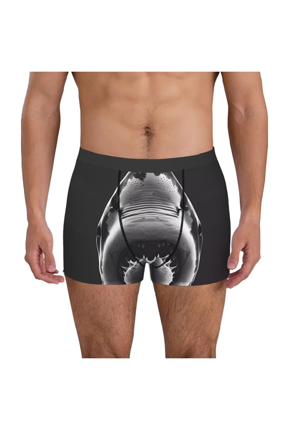 Black And White Shark Pattern Men’s Boxer Briefs – Soft & Breathable Underwear, Stretchy & Comfortable Fit, Supportive Pouch Design, Moisture-Wicking-Large