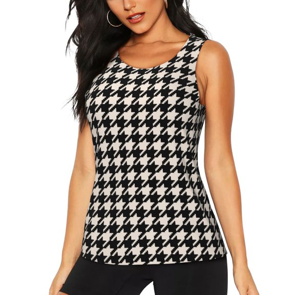 Picia Black and white houndstooth Pattern Women's Workout Tank Top,Breathable Activewear,Slim Fit Athletic Top,Versatile Workout Moisture-wicking top-Medium