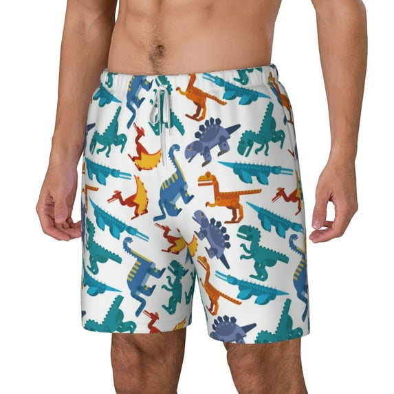 Picia Block Dinosaur pattern Mens Swim Trunks with Compression Liner Stretch Beach Shorts Quick Dry with Zipper Pockets No-Chafing Board Shorts-3X-Large
