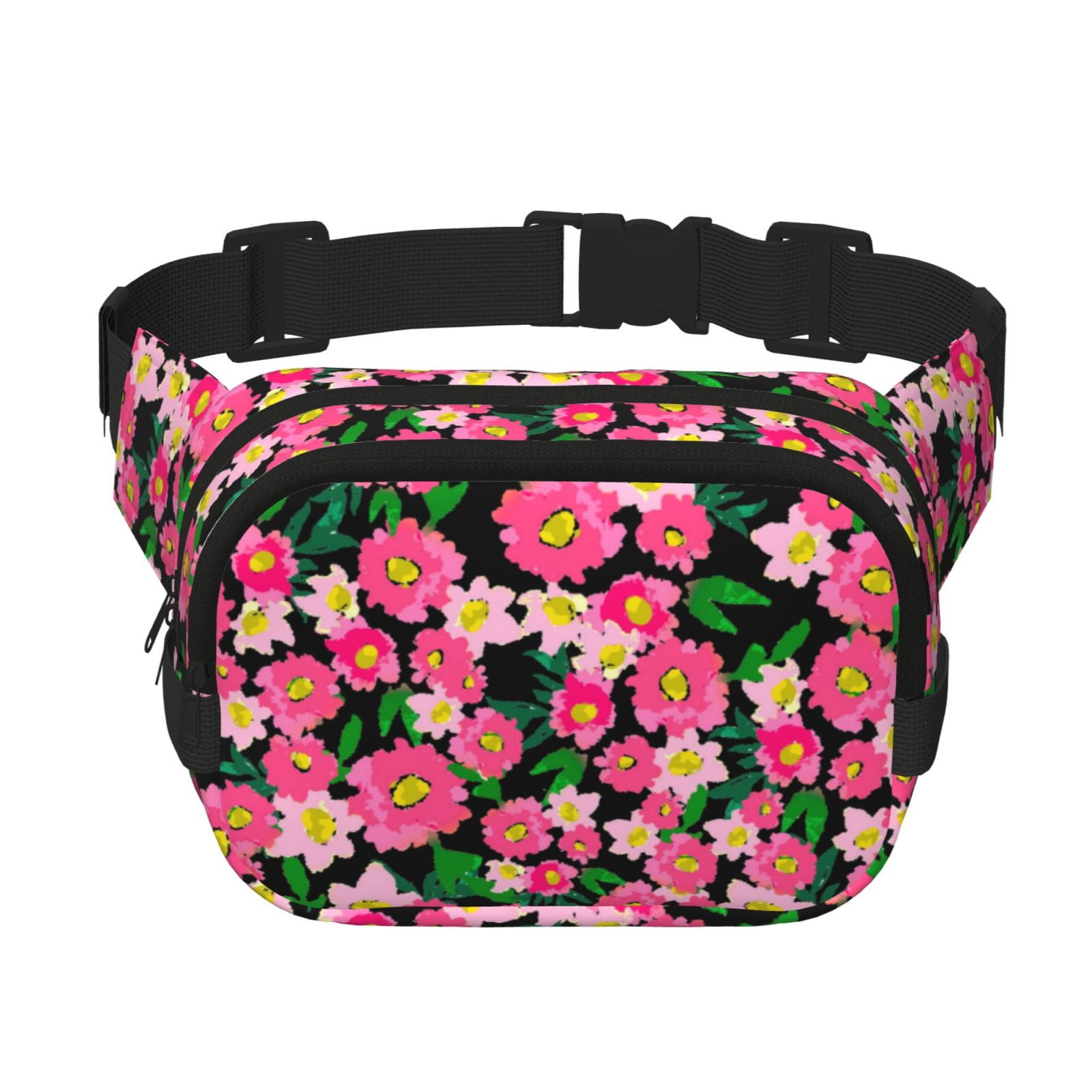Picia Blooming Meadow Print Square Double-Layer Waist Bag Mini Adjustable Waist Belt Bag Exercise Running Travel Hiking