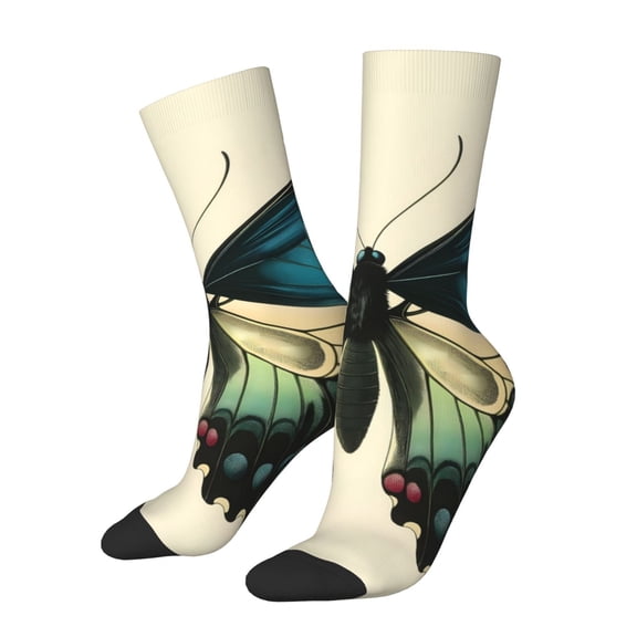 Picia Blue Black Butterfly Art Print Athletic Socks for Men & Women – Cushioned Moisture-Wicking Crew Socks for Sports, Running, and Training, Soft & Breathable Size 5-11