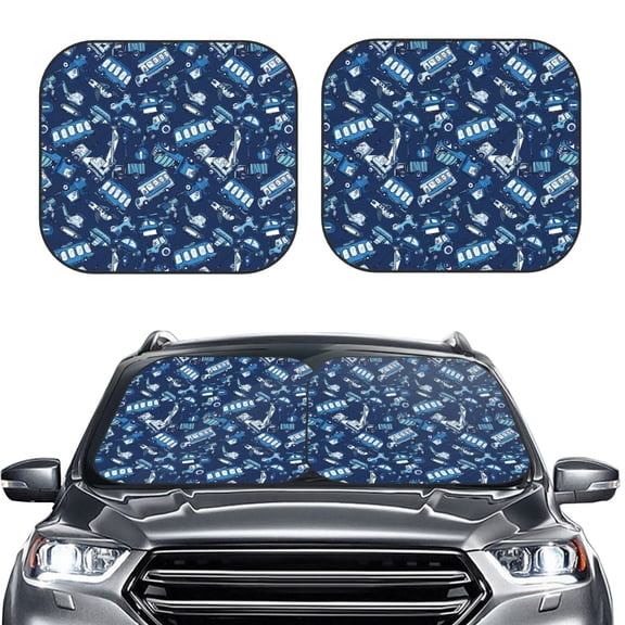Picia Blue Bus 2 Piece Car Windshield Sun Shade Foldable | Foldable Sun Shield for Front Window Blocks UV Rays and Keeps Your Vehicle Cool-Small