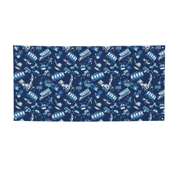 Picia Blue Bus Pattern Party Banner, Festive Decoration, Holiday Banner, Celebration Decor, Event Banner, Reusable Party Banner-Small