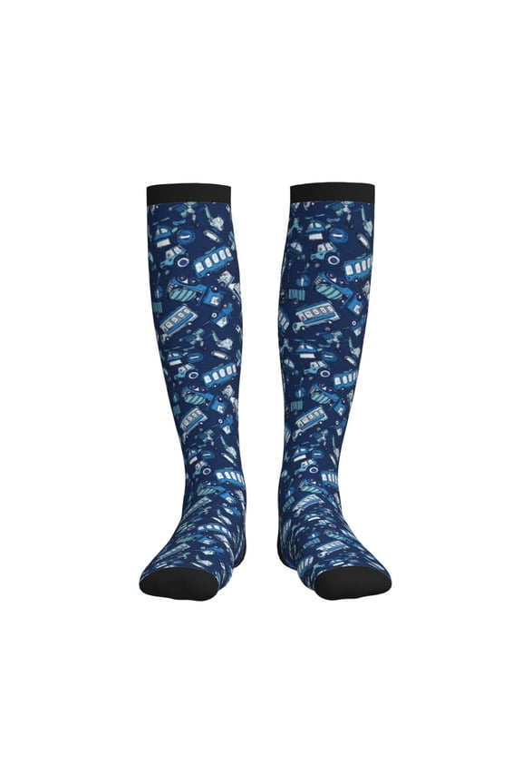 Blue Bus Printed Sports Compression Socks - 15-20mmHg Graduated Compression, High-Performance Soft and Breathable Socks for Men and Women