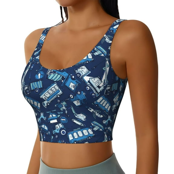 Picia Blue Bus Sports Bra for Women,Padded Strappy Sports Bras Medium Support Yoga Bra with Removable Cups,Running Yoga Bra-Large