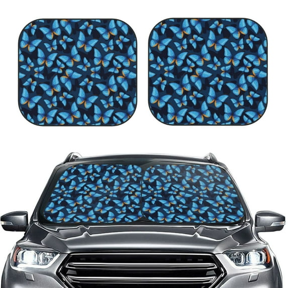 Picia Blue Butterfly 2 Piece Car Windshield Sun Shade Foldable | Foldable Sun Shield for Front Window Blocks UV Rays and Keeps Your Vehicle Cool-Medium
