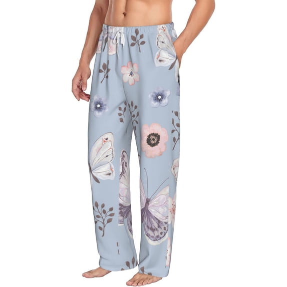Picia Blue Butterfly Mens Soft Woven Cotton Elastic Waistband Sleep Pajama Pant Lounge Sleep Pant With Pockets And Drawstring-XX-Large