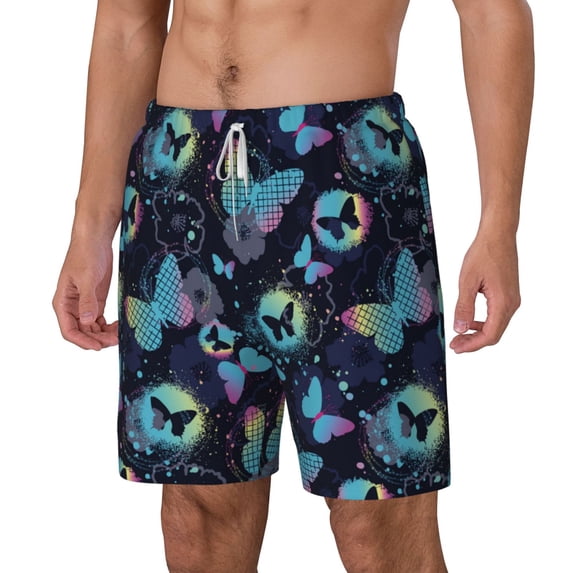 Picia Blue Butterfly pattern Mens Swim Trunks with Compression Liner Stretch Beach Shorts Quick Dry with Zipper Pockets No-Chafing Board Shorts-XX-Large