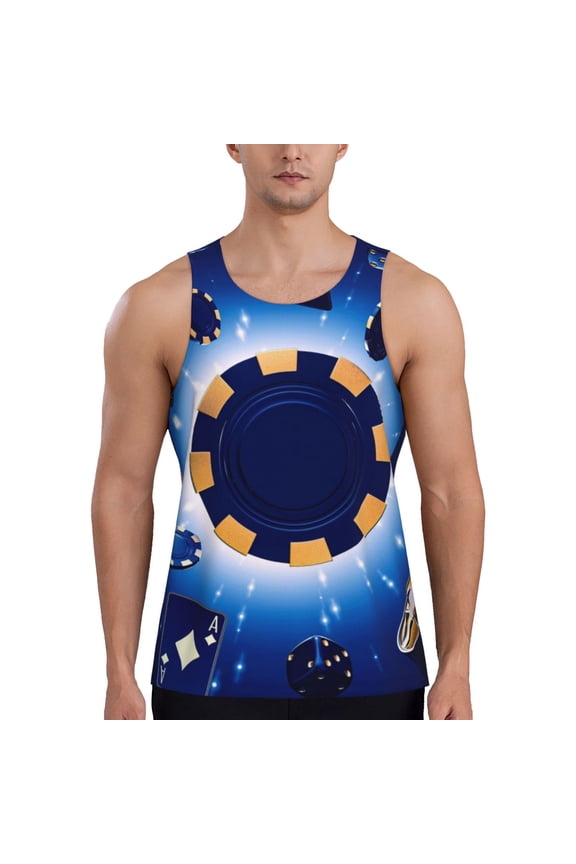 Blue Casino Printed Men’s Performance Tank, Men's Workout Tank Top Moisture-Wicking Tank Top Muscle tee, Breathable Workout Shirt-3X-Large