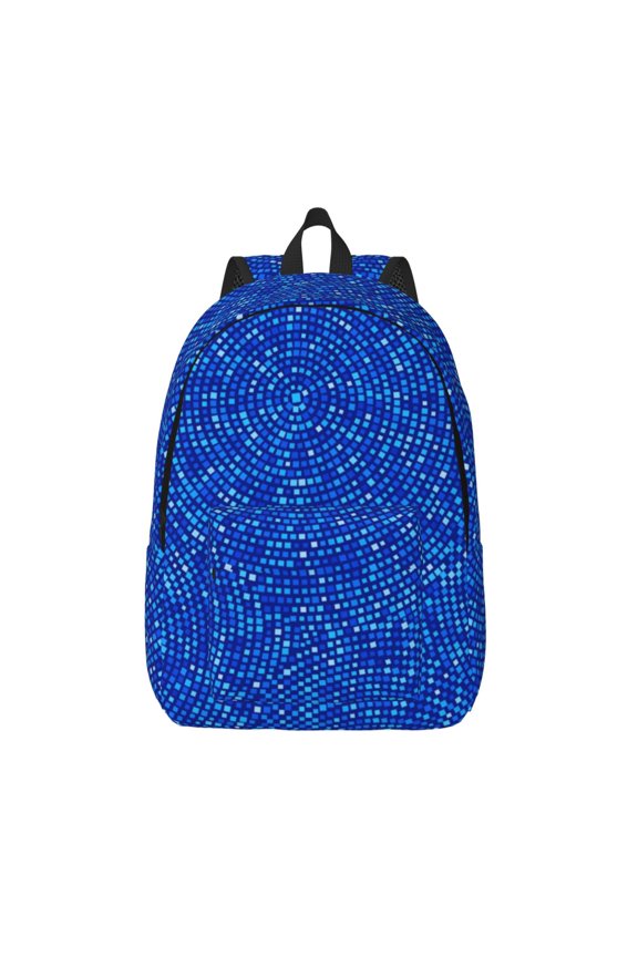 Blue Circles Mosaic Printed Canvas Daypack - Stylish and Durable Vintage Compact Backpack - Class, Work, Travel, or Laptop Bookbag,Organized Compartments-Medium