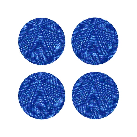 Picia Blue Circles Mosaic Printed Leather Coasters for Drinks, 4" Drink Coasters Set of 4 for Tabletop Protection, Handmade Luxurious Home Décor and Housewarming Gift -Round Shape