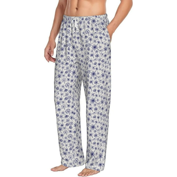 Picia Blue Dandelion Mens Soft Woven Cotton Elastic Waistband Sleep Pajama Pant Lounge Sleep Pant With Pockets And Drawstring-X-Large
