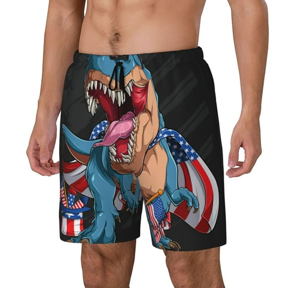 Picia Blue Dinosaur pattern Mens Swim Trunks with Compression Liner Stretch Beach Shorts Quick Dry with Zipper Pockets No-Chafing Board Shorts-XX-Large
