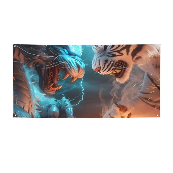 Picia Blue Dragon And White Tiger Pattern Party Banner, Festive Decoration, Holiday Banner, Celebration Decor, Event Banner, Reusable Party Banner-Small