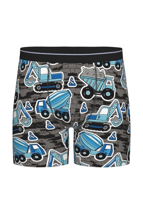 Blue Excavator Pattern Men's Athletic Long Leg Briefs , Performance Stretch Underwear,Moisture-Wicking