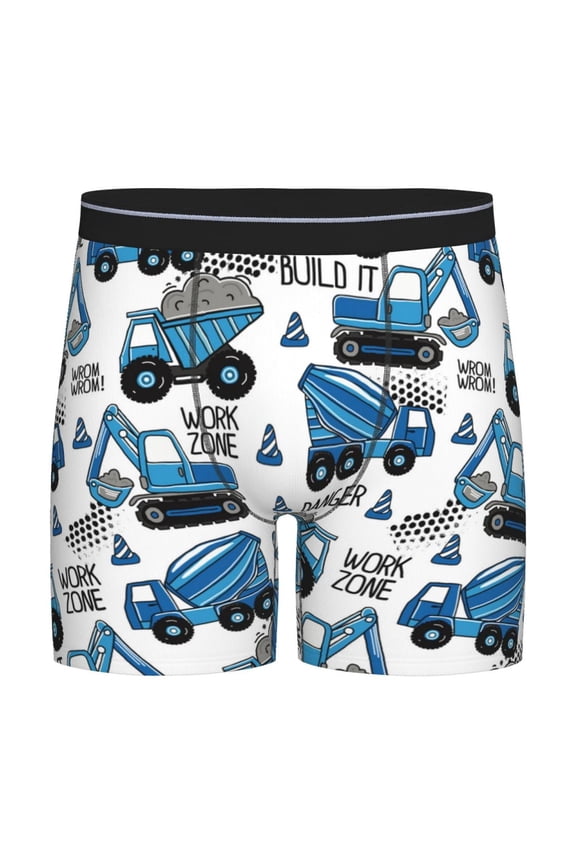 Blue Excavator Pattern Men's Athletic Long Leg Briefs , Performance Stretch Underwear,Moisture-Wicking