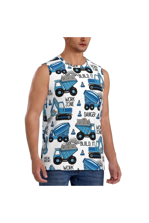 Blue Excavator mens Cotton Tank Undershirts , Moisture-wicking Ribbed Tanks, Lightweight Cotton Tank Undershirts-Large