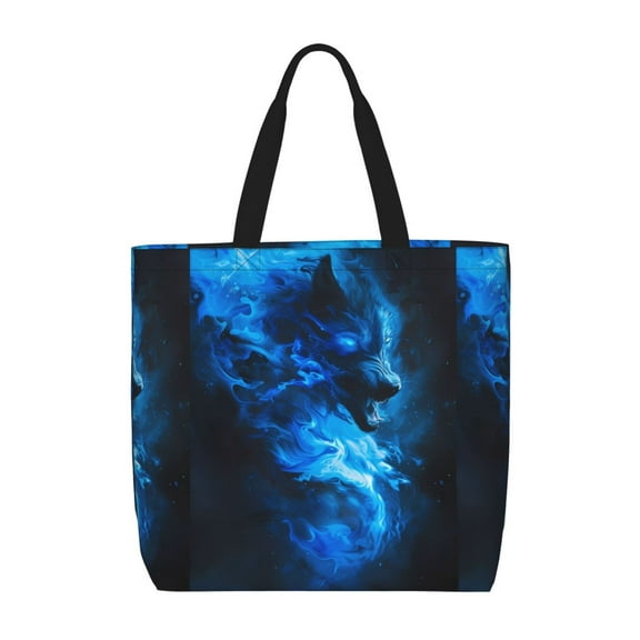Picia Blue Fire Cool Wolf for Tote Bag for Women with Zipper, Gym Tote with Compartments, Laptop Work Tote Nurse Dance Yoga Bag for Sport, Travel
