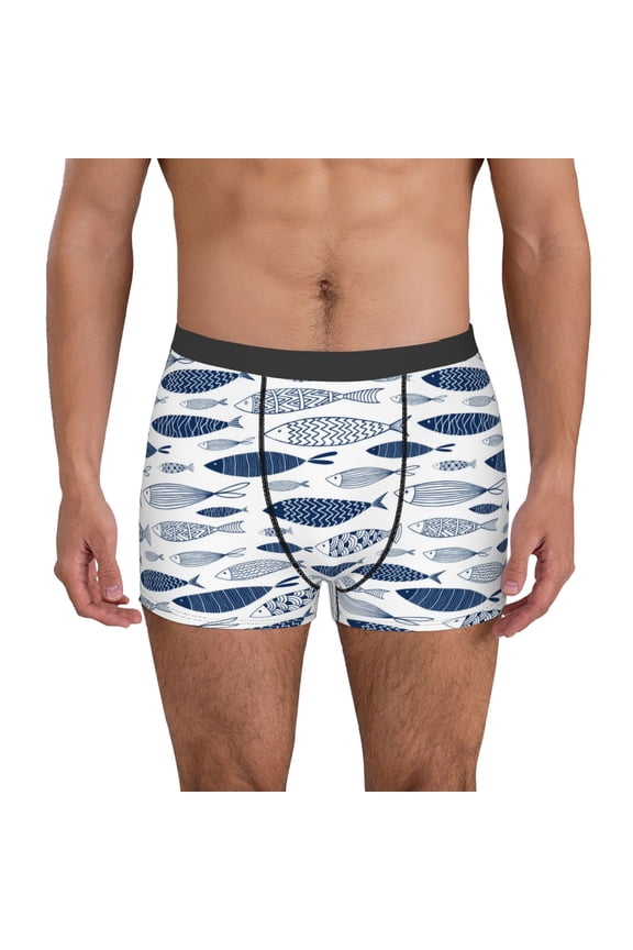 Blue Fish Pattern Men’s Boxer Briefs – Soft & Breathable Underwear, Stretchy & Comfortable Fit, Supportive Pouch Design, Moisture-Wicking-Medium