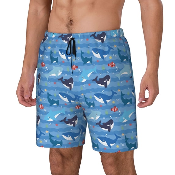 Picia Blue Fish pattern Mens Swim Trunks with Compression Liner Stretch Beach Shorts Quick Dry with Zipper Pockets No-Chafing Board Shorts-Medium