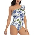 thumbnail image 1 of Picia Blue Flax Flowers Pattern Women's One Piece Swimsuits,One Shoulder Swimwear Asymmetric ,Ruffle Monokinis Bathing Suits,High Waisted Flattering Bathing Suits-X-Large, 1 of 8
