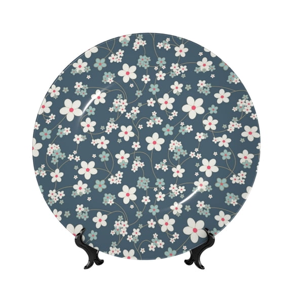 Picia Blue Flower Pattern Bone China Decorative Plate – Wall Decor with Stand and Adhesive, Elegant Ornament for Living Room, Office, or Entryway-6in