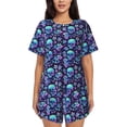 thumbnail image 1 of Picia Blue Flower Skull Pajamas Sets for Women Soft Short-Sleeved Pjs with Lounge Shorts Two Piece Sleepwear-3X-Large, 1 of 9