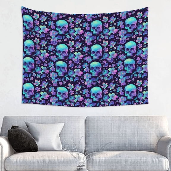 Picia Blue Flower Skull Pattern Tapestry-Tapestries for Bedroom Living Room Dorm(29x37")
