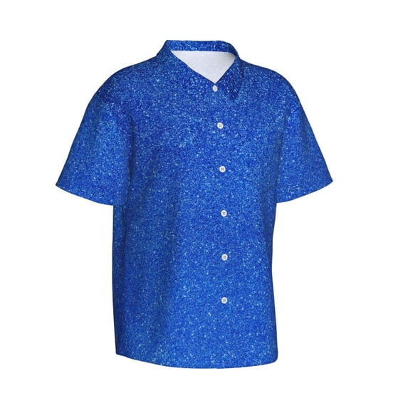 Picia Blue Glitter Gentle Cotton Regular Fit Short Sleeve Casual Hawaiian Shirt for Men-XX-Large