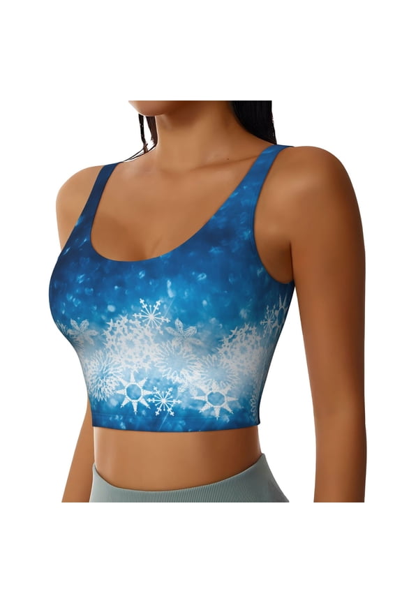 Blue Glitter Sparkles Sports Bra for Women,Padded Strappy Sports Bras Medium Support Yoga Bra with Removable Cups,Running Yoga Bra-Medium