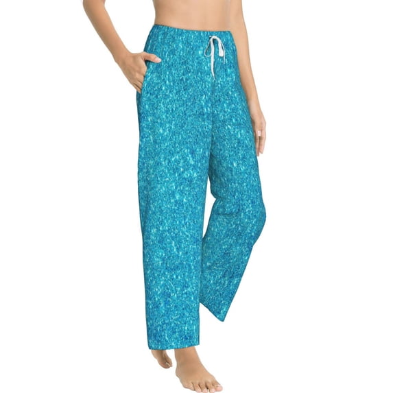 Picia Blue Glitter Womens Soft Woven Cotton Elastic Waistband Sleep Pajama Pant Lounge Sleep Pant With Pockets And Drawstring-Large