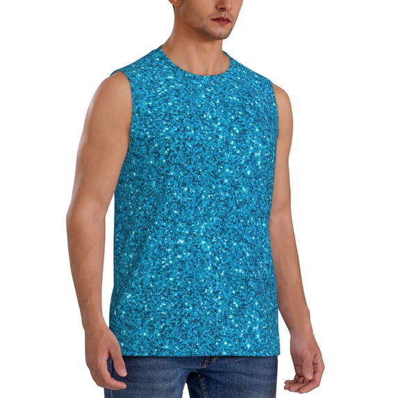 Picia Blue Glitter mens Cotton Tank Undershirts , Moisture-wicking Ribbed Tanks, Lightweight Cotton Tank Undershirts-Medium