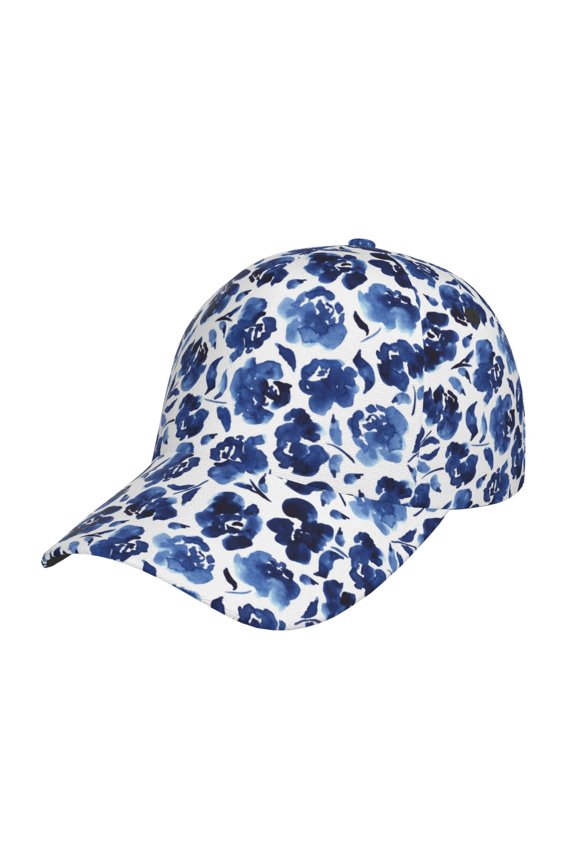 Blue Ink Flowers pattern Trucker Low Profile Hat Men Women Baseball Cap Dad Hat Adjustable Unconstructed Plain Cap