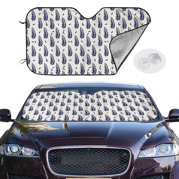 Picia Blue Leaves Curved Windshield Sunshade Accordion Folding Style Auto Shade for Car Truck SUV Van Blocks UV Ray Sun Visor Protector -