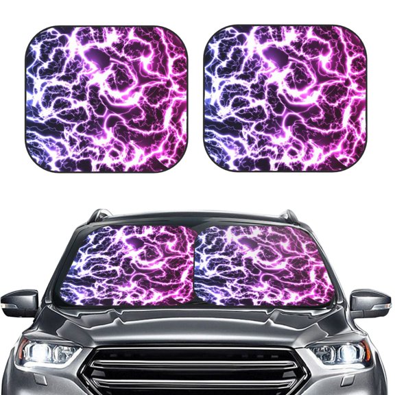 Picia Blue Lightning 2 Piece Car Windshield Sun Shade Foldable | Foldable Sun Shield for Front Window Blocks UV Rays and Keeps Your Vehicle Cool-Large