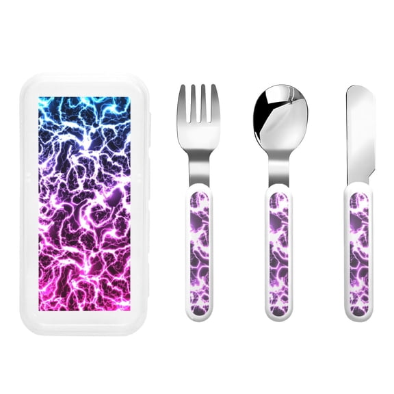 Picia Blue Lightning Print Children's Knife, Fork And Spoon Set - Kids Knife Fork Spoon - Stainless Steel Kids Silverware Set - Metal Kids Cutlery Set