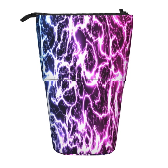 Picia Blue Lightning Print Telescopic Pencil Case, Telescopic Pen Holder Telescopic Pencil Pouch Bag Stationery Pencil Case Box Storage Organizer Makeup Bag