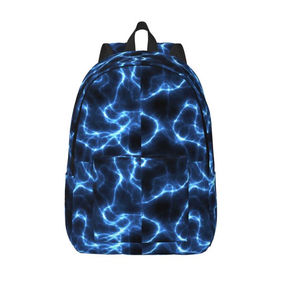 Picia Blue Lightning Printed Canvas Daypack - Stylish and Durable Vintage Compact Backpack - Class, Work, Travel, or Laptop Bookbag,Organized Compartments-Medium
