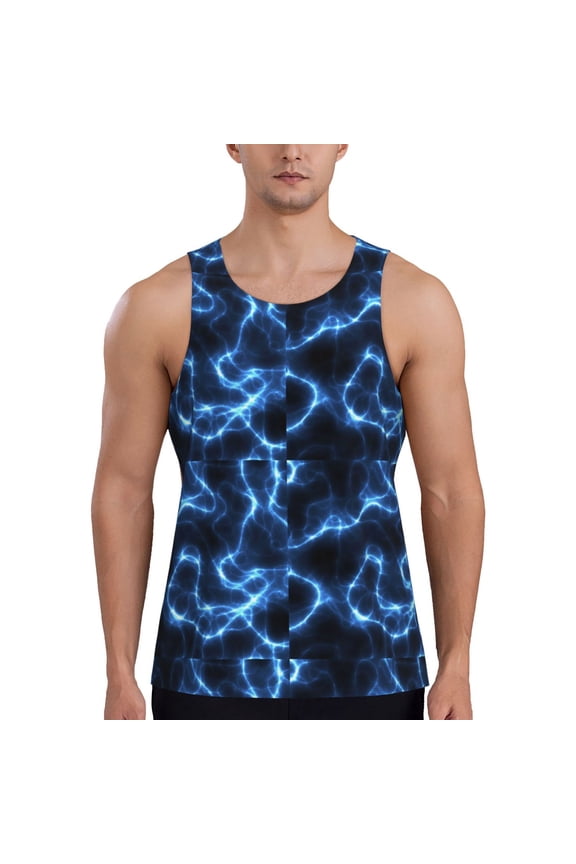 Blue Lightning Printed Men’s Performance Tank, Men's Workout Tank Top Moisture-Wicking Tank Top Muscle tee, Breathable Workout Shirt-Large
