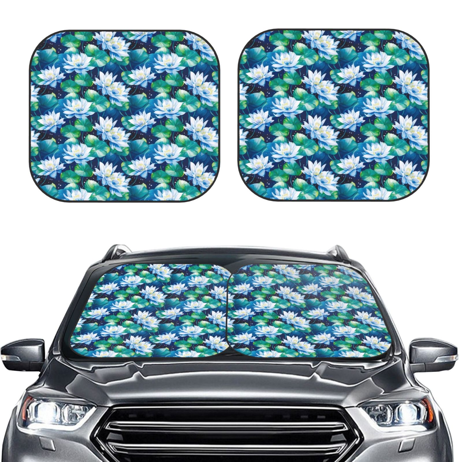 Picia Blue Lotus Flower 2 Piece Car Windshield Sun Shade Foldable