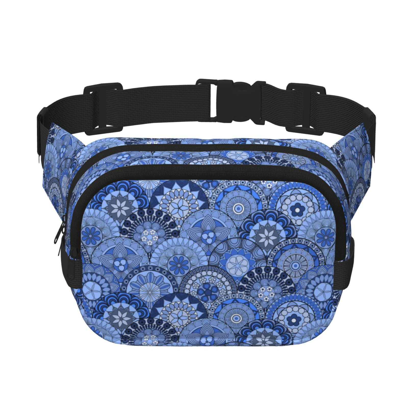 Picia Blue Mandala Harmony Print Square Double-Layer Waist Bag Mini Adjustable Waist Belt Bag Exercise Running Travel Hiking