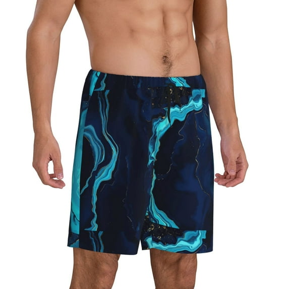 Picia Blue Marble And Gold Pajama Shorts for Men, Men's Pajama Bottoms, Sleepwear,Short Pajama Pants-Small